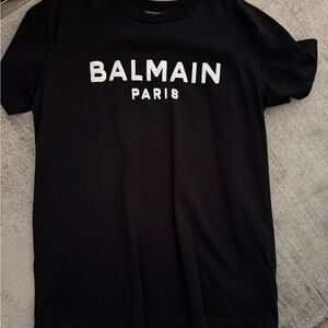 Balmain Bots Black Tee with White and Silver Logo